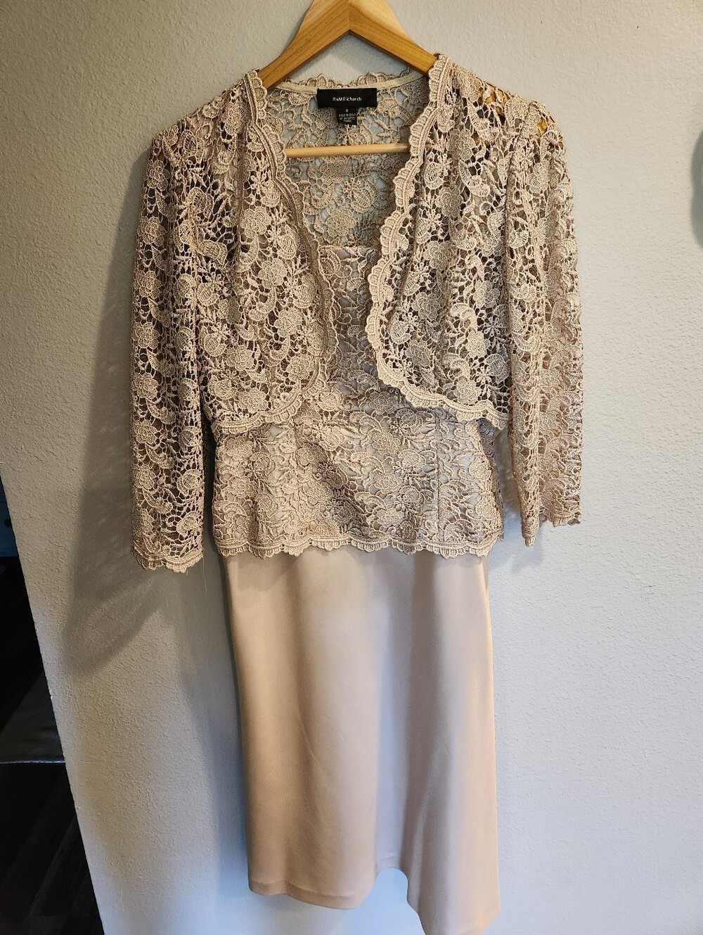 R&M RICHARDS VintageEvening Formal Jacket Dress Embroidered Lace Overlay Wedding